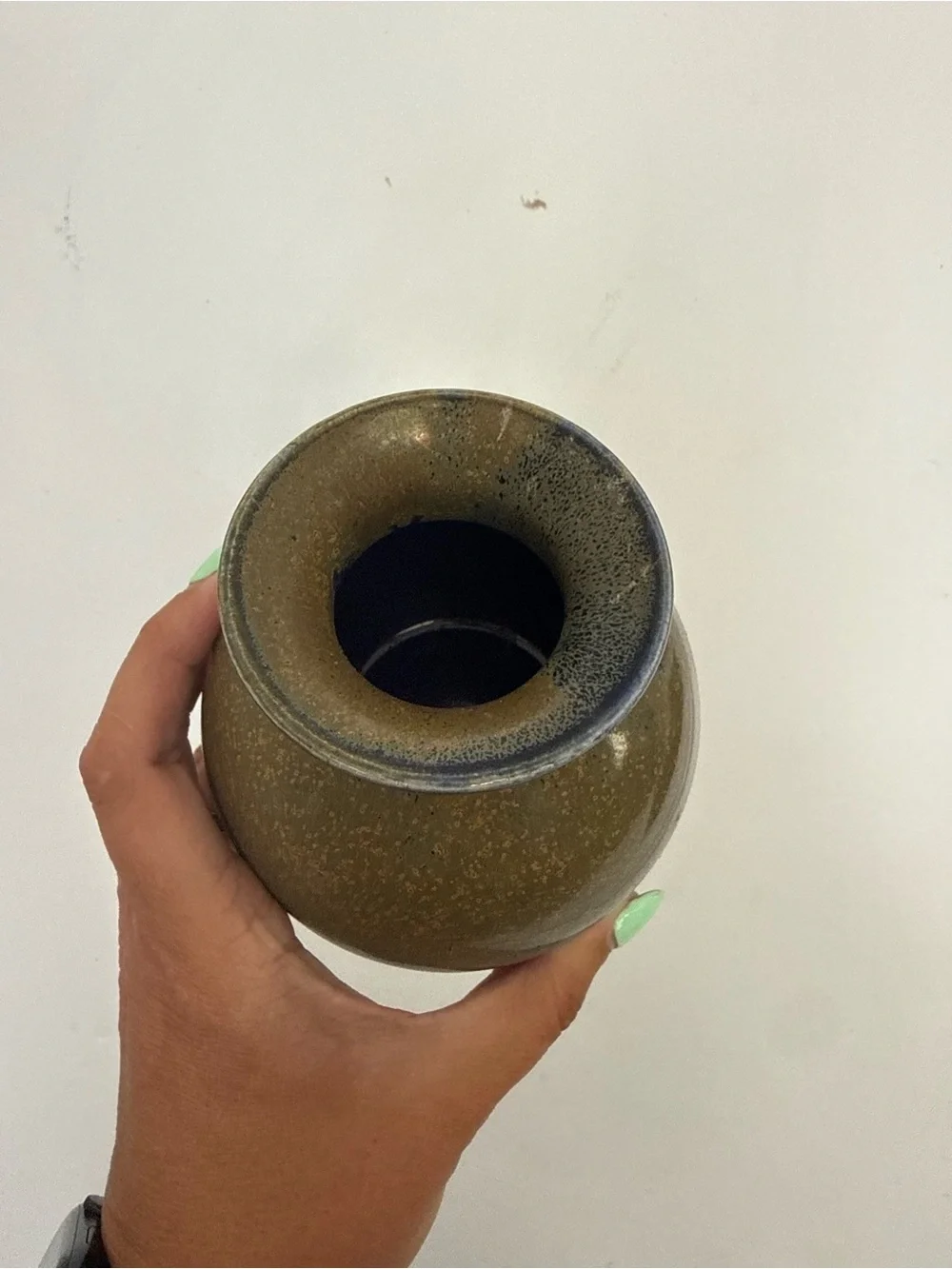 Handmade Ceramic Vase in Olive Green and‎ Deep Blue